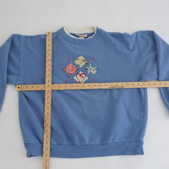 Vintage M&C Sportswear Blue w Daisy Dove Heart Star Crewneck Sweater Xl - Picture 4 of 11